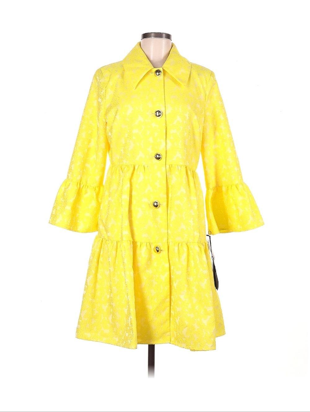 Halogen X Atlantic-Pacific Floral Yellow Jacquard Swing Jacket In Size Medium